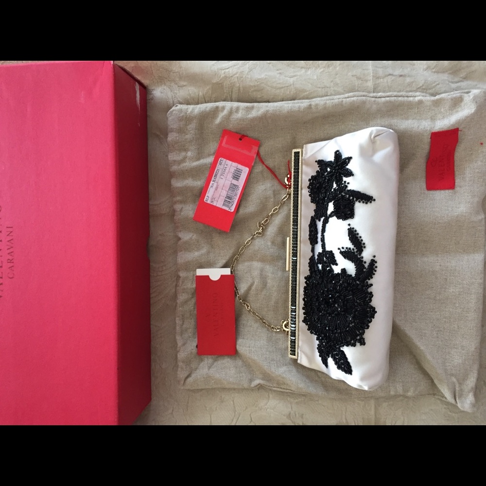 Valentino white Satin beaded evening purse NWT